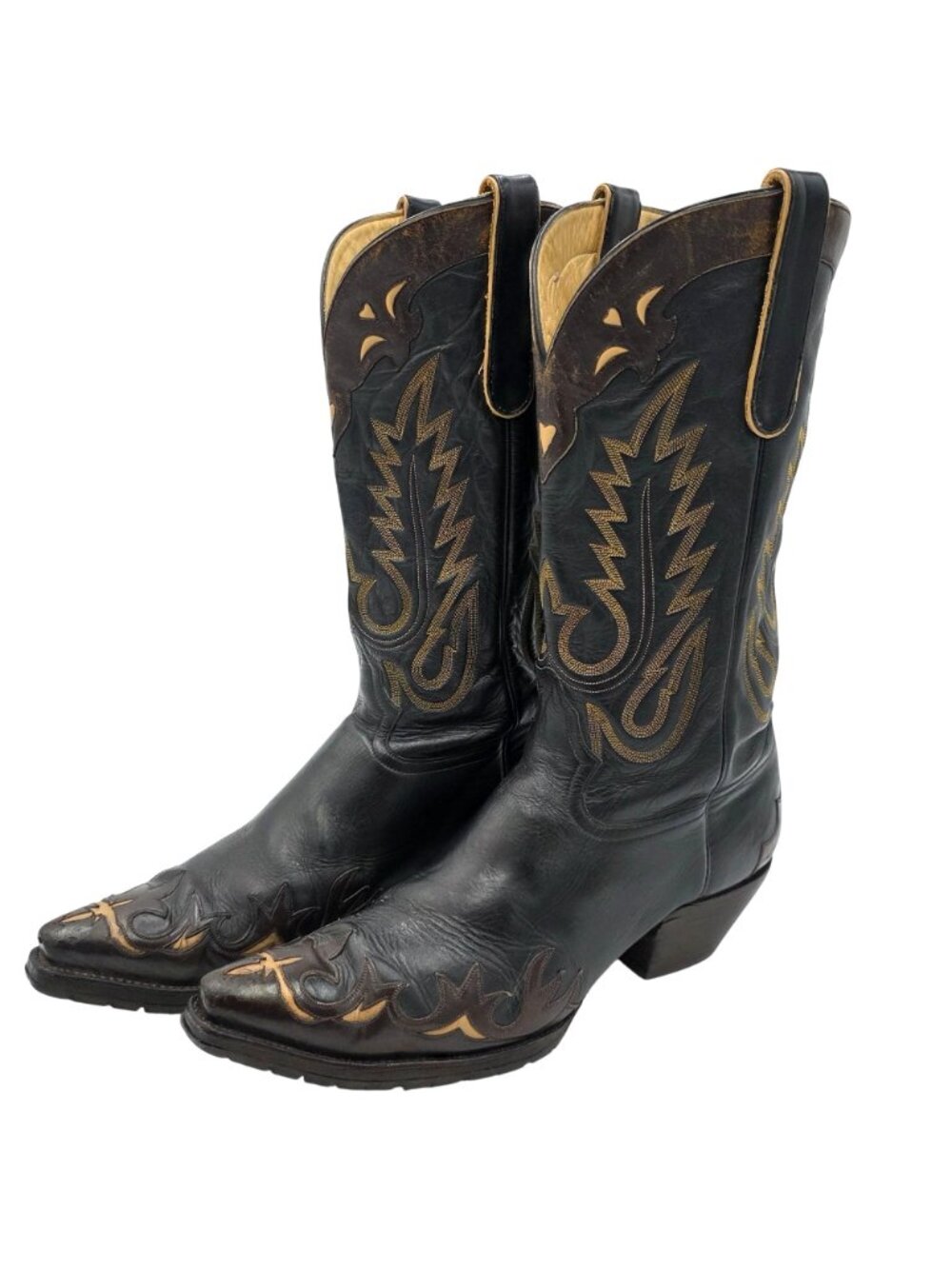 Liberty Boots Co Mens 12D Black Brown Leather Cowboy Western Biker Motorcycle - Picture 8 of 16